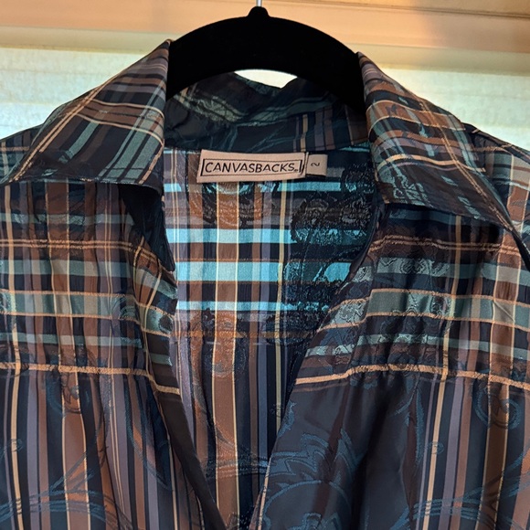 Elegant Teal Plaid Blouse - Picture 5 of 7